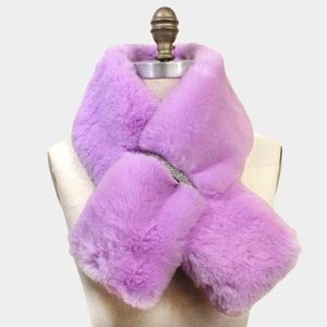 Purple Faux Fur Bling Style Pull Through Scarf Collar Winter Fashion Accessory